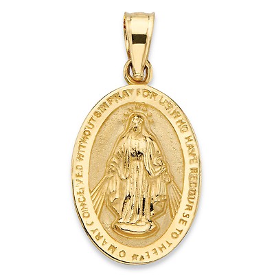 14k yellow gold oval miraculous medal virgin mary pendant charm | eBay