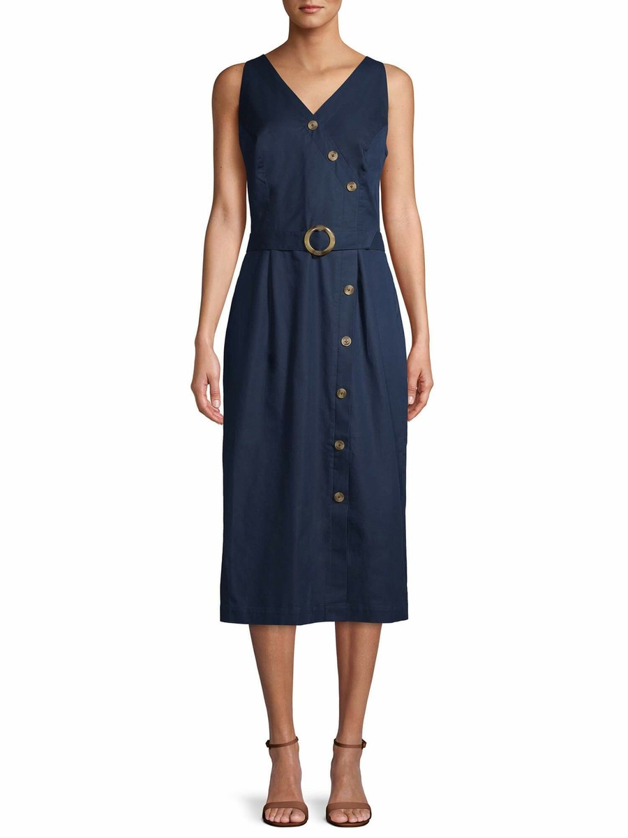 Time and Tru Blue Cove Women's Button Dress with Belt | eBay