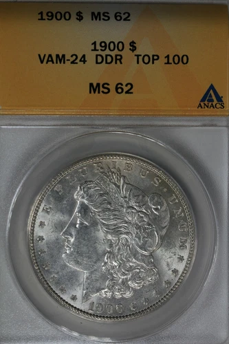 1900  $1 VAM-24 DDR TOP 100 MS62 ANACS Morgan Silver Dollar  Miss Liberty Head