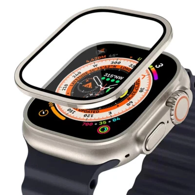 Vitre VERRE TREMPÉ + Bords Métal Protection Écran pour Apple Watch ULTRA 49mm