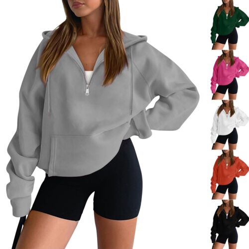 Women Zip Up Hoodie Long Sweatshirt Lightweight Loose Long Sleeve Casual