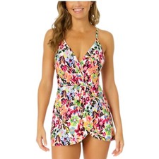 NWT Anne Cole Women's Printed Surplice Skirted One-Piece Swimsuit
