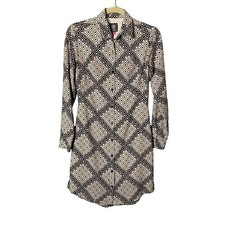 Vince Camuto Women Size 0 Geometric Black White Lined Button Front Shirt Dress