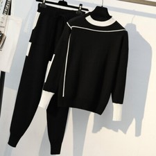 Women Knitted Jumper Set Pullover Sweater Drawstring Tapered Pants Tracksuit New