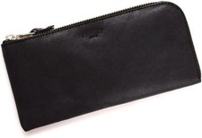 AGILITY AFFA Plaine Long Wallet L shaped Zipper Genuine Leather Men's Black 0596