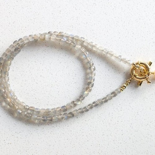 Labradorite Beaded Necklace w/ Gold Toggle Clasp + Removable Pearl BEAUTIFUL - Picture 4 of 15