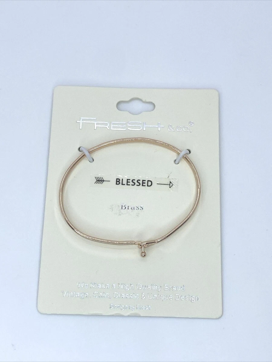 Fresh Co. Gold Finished Blessed Message Engraved Brass Plated Bangle Bracelet