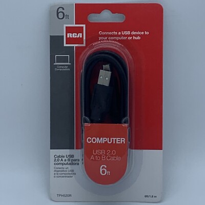 RCA 6' COMPUTER USB 2.0 A TO B Cable TPH520R Connect USB to Computer