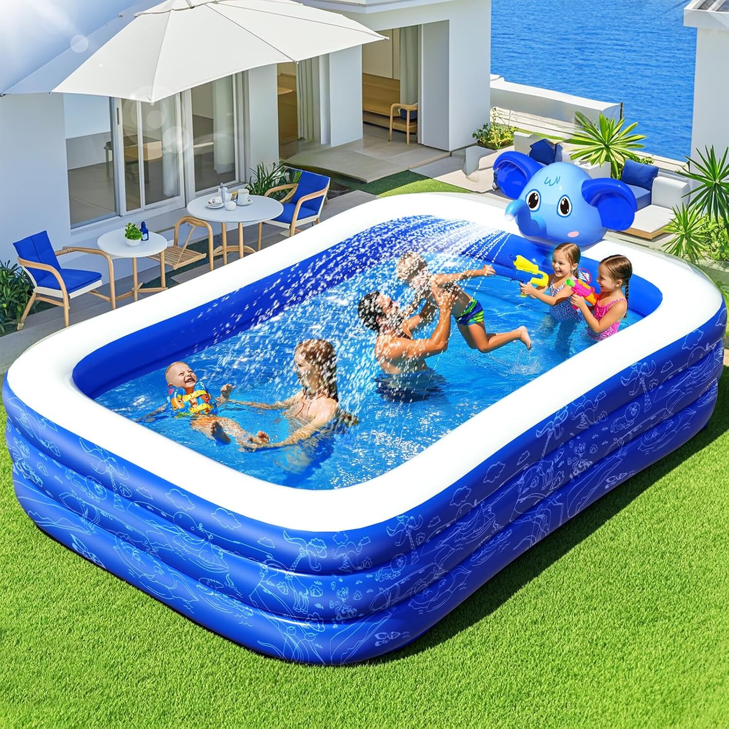Upgraded Elephant Inflatable Kids Pool with Fun Sprinkler Feature