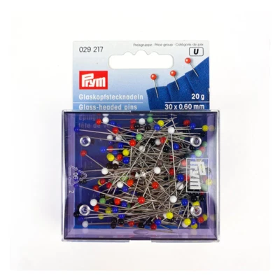 PRYM - Multi-Coloured Glass Head Pins 029217 Size: 30 x 0.6mm in 20g packs
