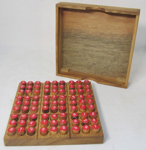 Wooden SUDOKU Puzzle Game With Red Topped Pegs - Picture 2 of 4