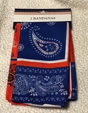 NEW PACKAGE PATRIOTIC BANDANAS 2 PACK 20x20 POLYESTER