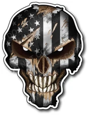 4 Skull USA American Flag Hardhat Window Sticker Vinyl Decal Thin Grey Line 3M