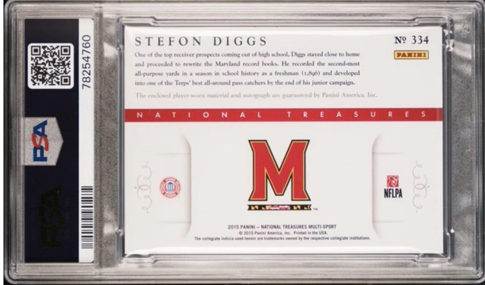 2015 NATIONAL TREASURES RPA 2/2 STEFON DIGGS MARYLAND ROOKIE PATCH AUTOGRAPH PSA - Image 2 of 2