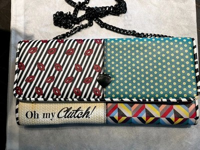 Damen Tasche Clutch Le Pandorine Muster Kette Schwarz Mehrfarbig Abend Pois Ita