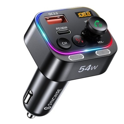 Syncwire Bluetooth 5.4 FM Transmitter Car Adapter 54W (PD 36W & 18W) [Stronge...