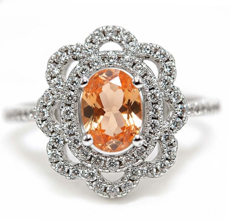 2CT  Padparadscha 925 Solid Genuine Sterling Silver Ring Sz 9 NF1-7