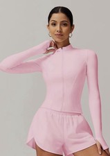 Women's Pink Activewear  Sport Jacket, Thumb Hole Sleeve Slim Fit, High Stretch