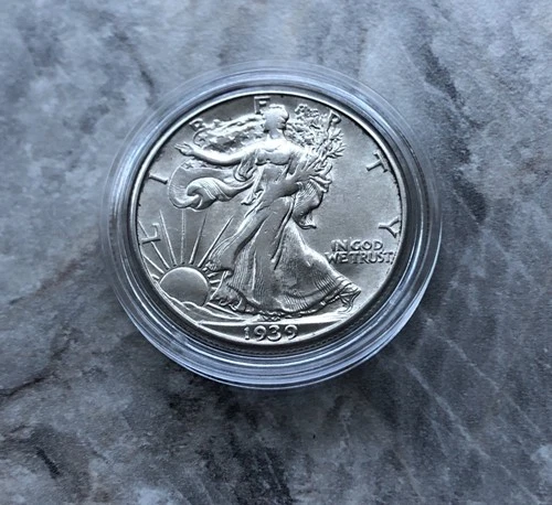 1939-D WALKING LIBERTY SILVER HALF DOLLAR ALMOST UNCIRCULATED