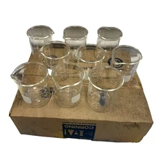 Lot (9) Vintage Glass Beaker Pyrex 250ml Kimax 1000ml Original Box