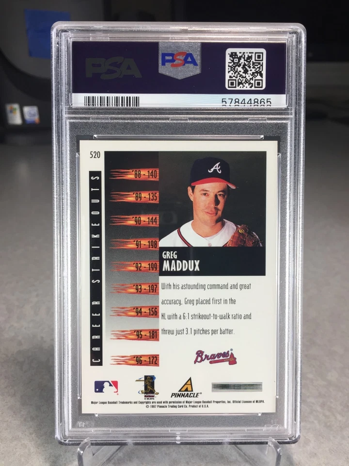 1997 Score Hobby Reserve Greg Maddux #520 - PSA 9 - POP 2 (only 7 higher) - Image 2 of 2