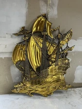 Homco Home Interiors Gold Ship Wall Decor 1958 3663 Made In USA 29X22 Dart Ind.
