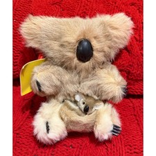 Vintage Genuine 7" Kangaroo Fur Koala Plush with Joey Made in Australia Souvenir