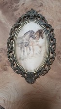 Vintage Picture Of 2 Horse's Silk, Signed Made In ITALY. Still In Original Frame
