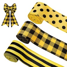 3 Pack 18 Yard Bumble Bee Ribbon Wired Polka Dot Wired Edge Ribbon Bee Vertic