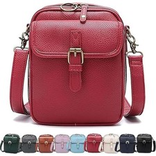 Leather Crossbody Bag for Women,Anti-Theft Messenger Bag with Large Red