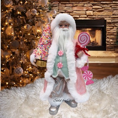 Peppermint Square Christmas Pastel Pink 18'' Standing Baker Santa Claus ~ New