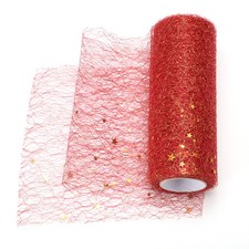 Moon  Star Tulle Rolls Fabric, 6" x 10 Yard Nylon Tulle Ribbon, Red