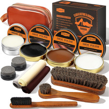 13Pcs Shoe Care Kit for Men Women,3 Horsehair Shoe Polish Brush,Black Brown Ne