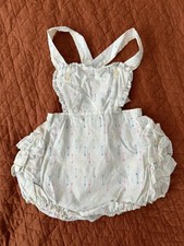 Vintage Children's Sleeveless White Romper with Ruffles and Straps