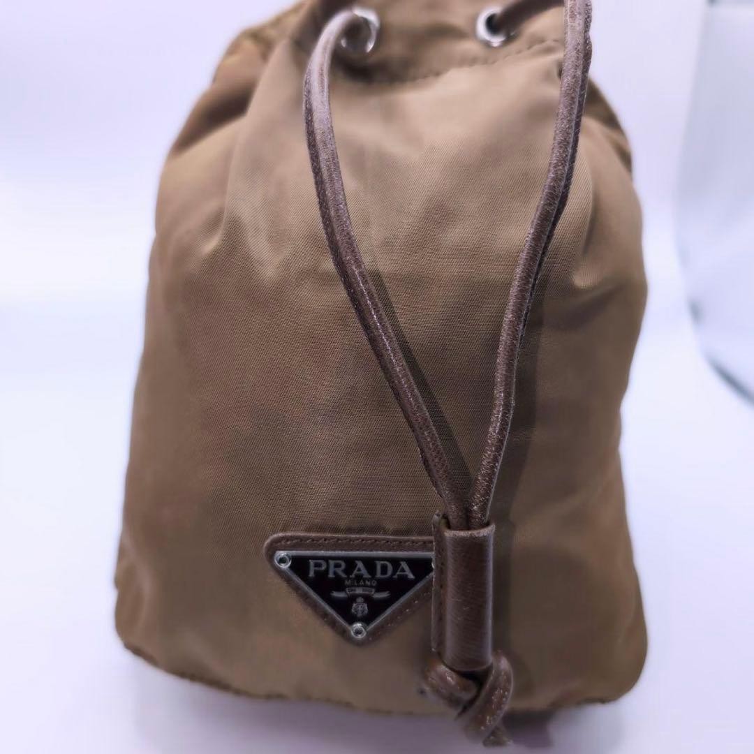 PRADA Nylon Pouch Drawstring Brown Triangle Logo - image 1