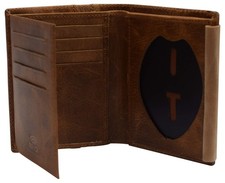 RFID Blocking Genuine Leather Badge Holder Bifold Wallet USA Series Tan Tan