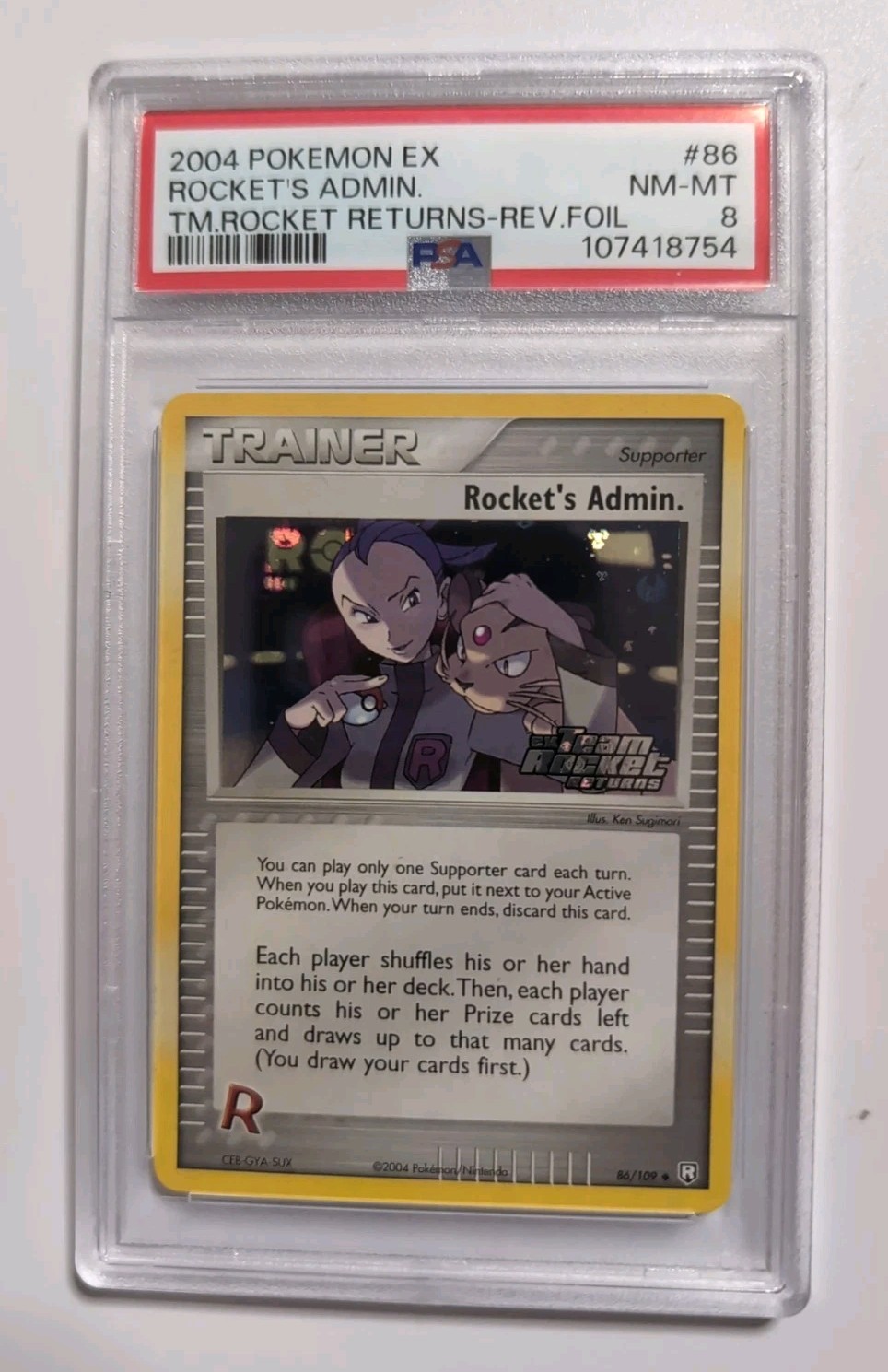 Rocket's Admin 86/109 - EX Team Rocket Returns - REVERSE HOLO STAMPED - PSA 8