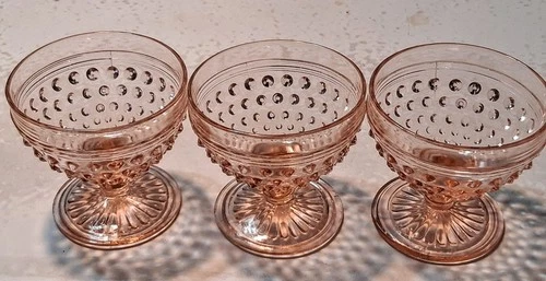Pink Depression Glass  Sherbet Dessert Cups Anchor Hocking Hobnail Lot Of 3 Vtg