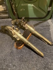 Vintage solid Brass Replica Flintlock Pistols x4 wall mounted guns antique