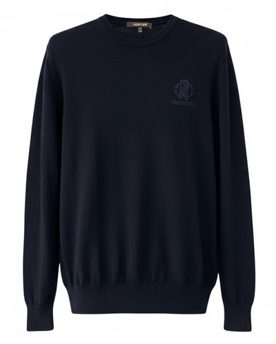 Roberto Cavalli Designer Logo Sweater Blue Midweight Wool Crewneck XXL  XL $495 - Picture 1 of 14