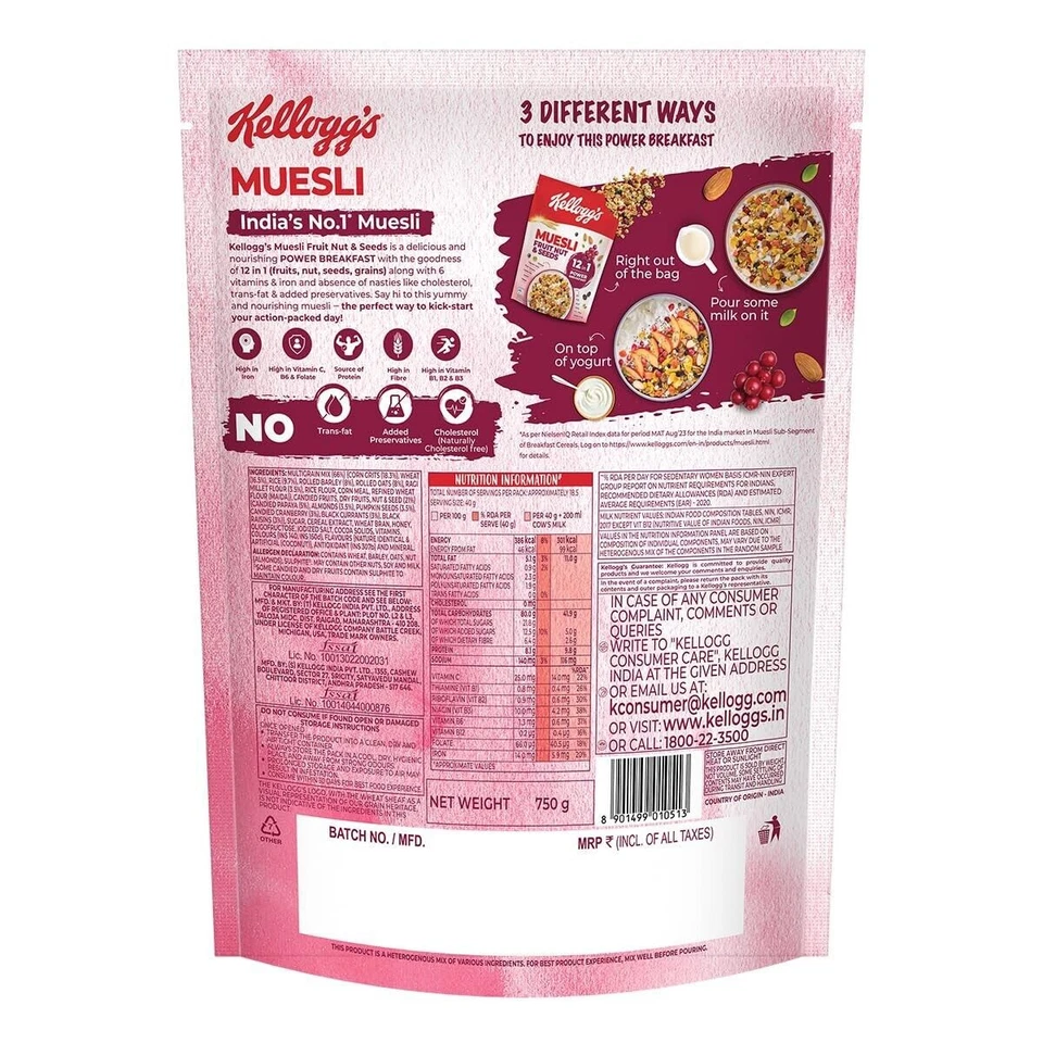 Kellogg's Müsli Frucht Nuss & Samen - 12 in 1 Power Breakfast, 750 g... - Bild 2 von 4