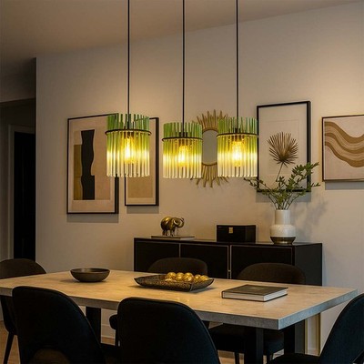 Pendelleuchte Hängelampe Wohnzimmerleuchte Glas Küchenlampe 3 flammig grün LED