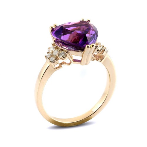 Natürlicher Amethyst 3,69 Karat Set in 14K Gelbgold Ring mit Diamanten - Bild 2 von 3