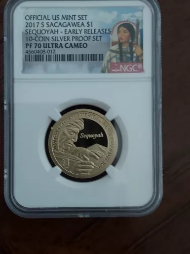 2017 S Proof  Sacagawea/Sequoyah Dollar, NGC PF 70 Ultra Cameo 