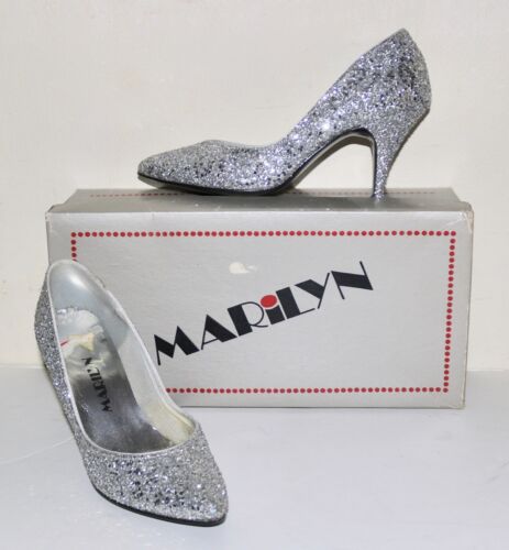MARILYN vintage bombshell glamour silver glitter high heel shoes 9 - Picture 1 of 8