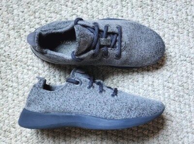 Allbirds Women's Wool Runners Sneakers Grey Open Ocean Blue Sole Size 8