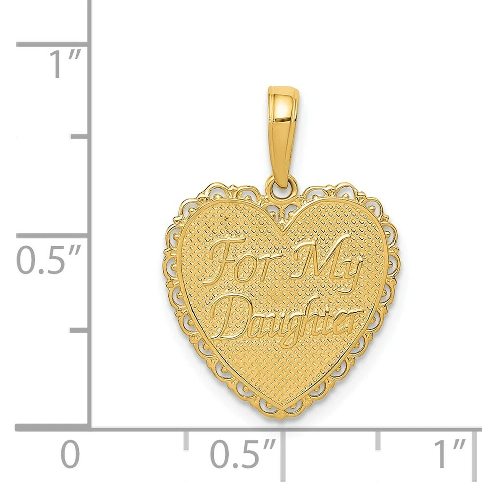 14K Oro Amarillo Reversible Para Mi Hija Corazón Family Amor Colgante Charm - Imagen 4 de 4