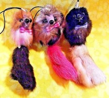 Lot of Three Faux Fur Mink Cell Phone, Purse, Backpack Charm Strap - NEW M 