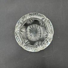 Vintage Heavy Lead Crystal Cut Clear Thick Glass Cigarette Ashtray