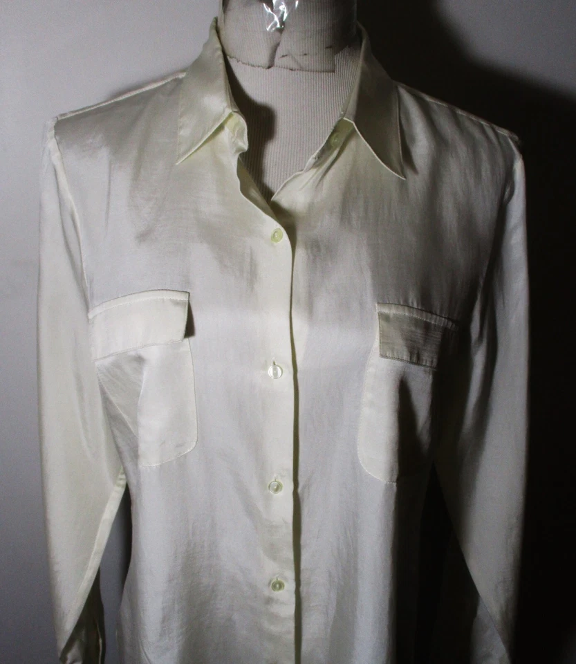 L.L. Blusa BEAN beige seda manga larga para mujer talla 12 Foto 2 de 4